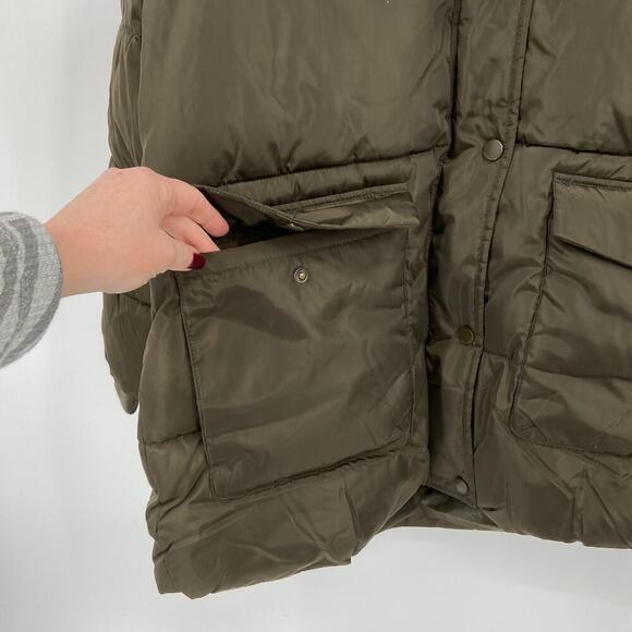 Lucky Brand Puffer Jacket Size L Parka Coat Quilted Fingertip Army Green Hooded - Picture 8 of 14